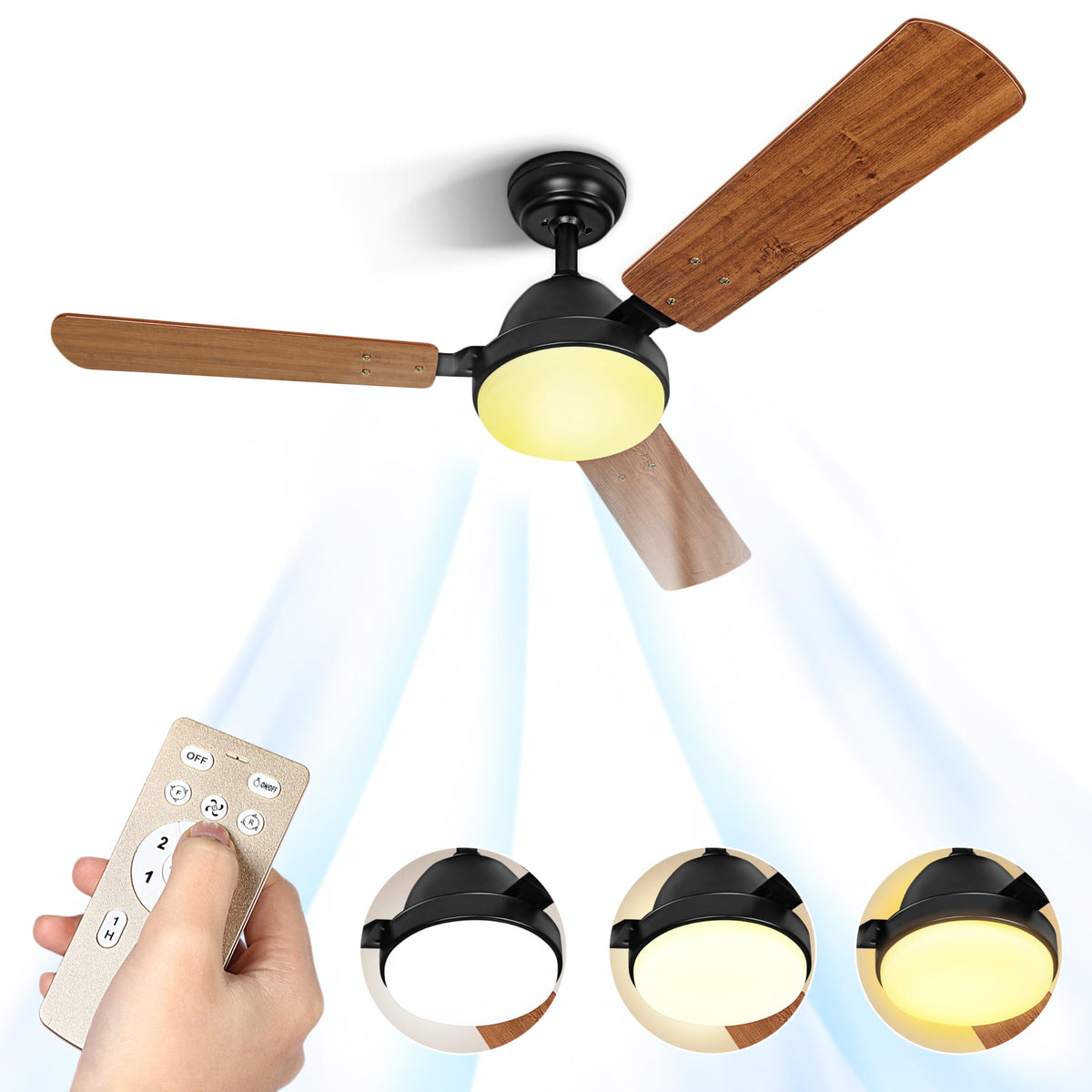 Xcity Ceiling Fan with Lights and Remote, Low Profile Ceiling Fan with 3 Color Lighting Modes, Quiet Flush Mount Ceiling Fan for Bedroom, Living Room, and Home Indoor Use
