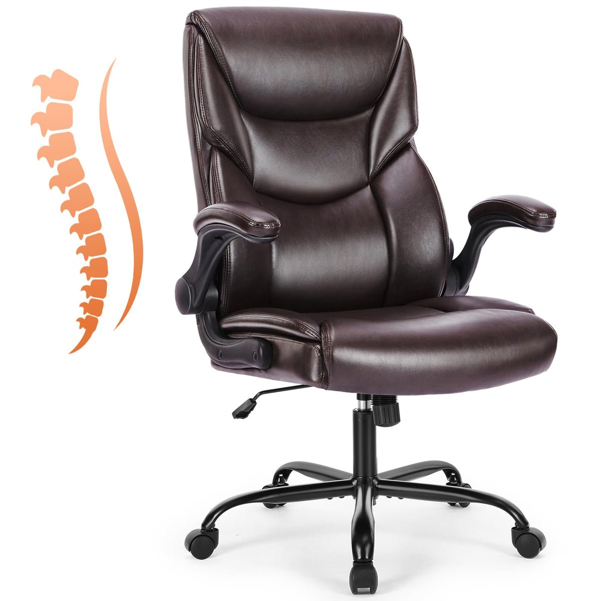 Sweetcrispy Computer Desk Chair, Lumbar Support Video Game Chair Pu Leather, 44.48"x20.86", Dark Brown