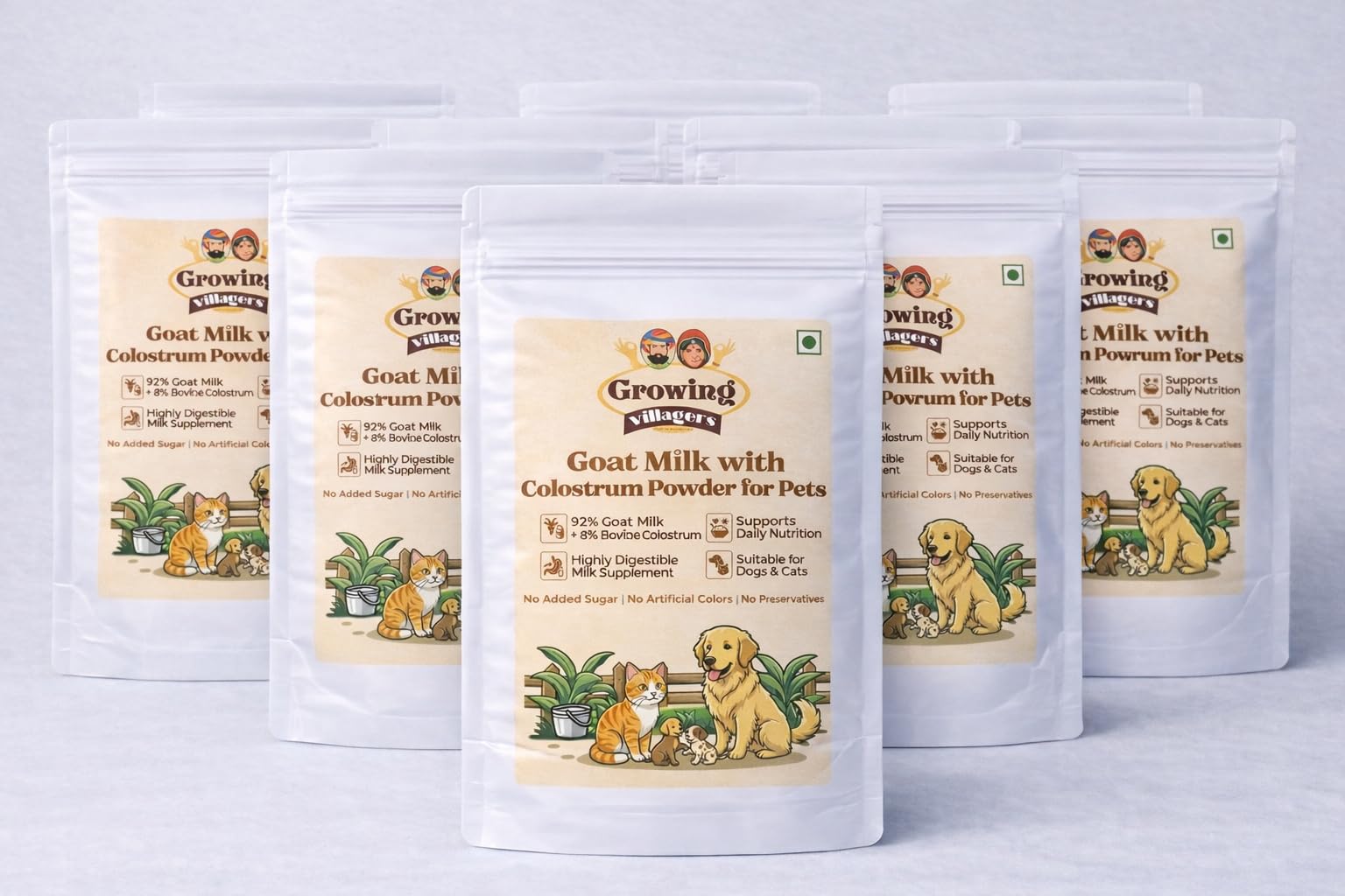 Goat Milk with Colostrum Powder for Dogs & Cats, 10 Pack (10 × 500 g / 17.6 oz Each) | 92% Goat Milk + 8% Bovine Colostrum | Highly Digestible Pet Milk Supplement | No Added Sugar