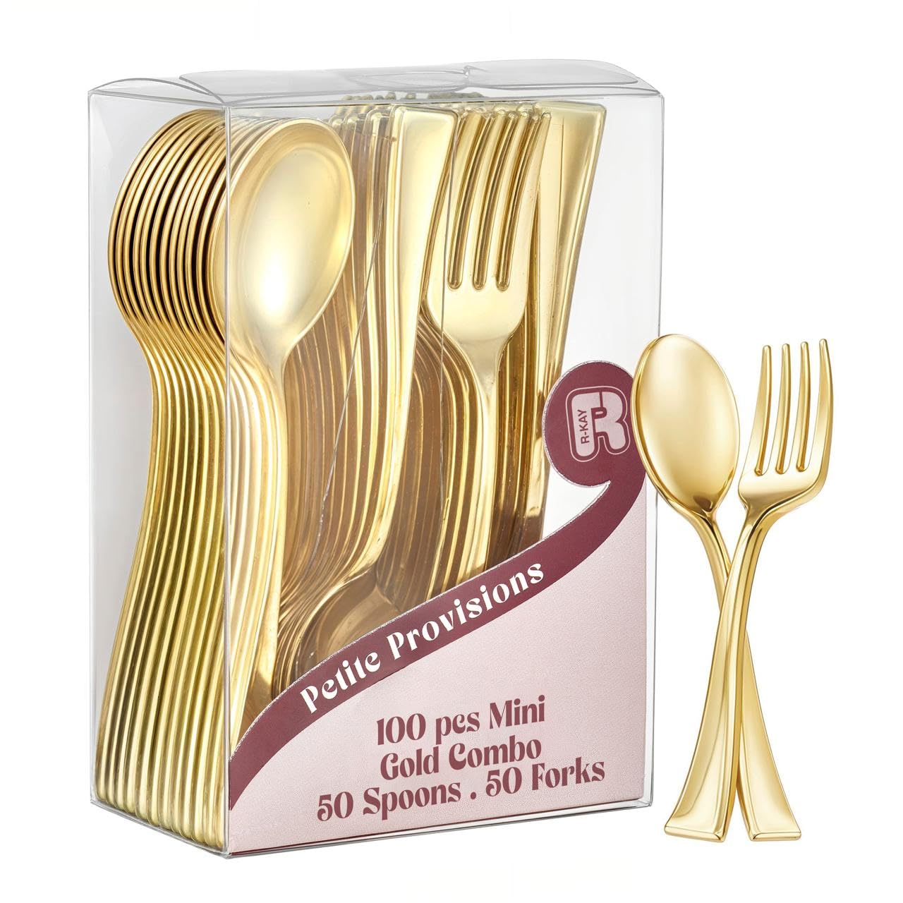 100 Combo Pack 50 Gold Mini Forks And 50 Gold Mini Spoons 4 Inch Dessert Forks And Spoons - Heavy duty Mini Cutlery, Tastings, Cocktails, Dessert Cups.