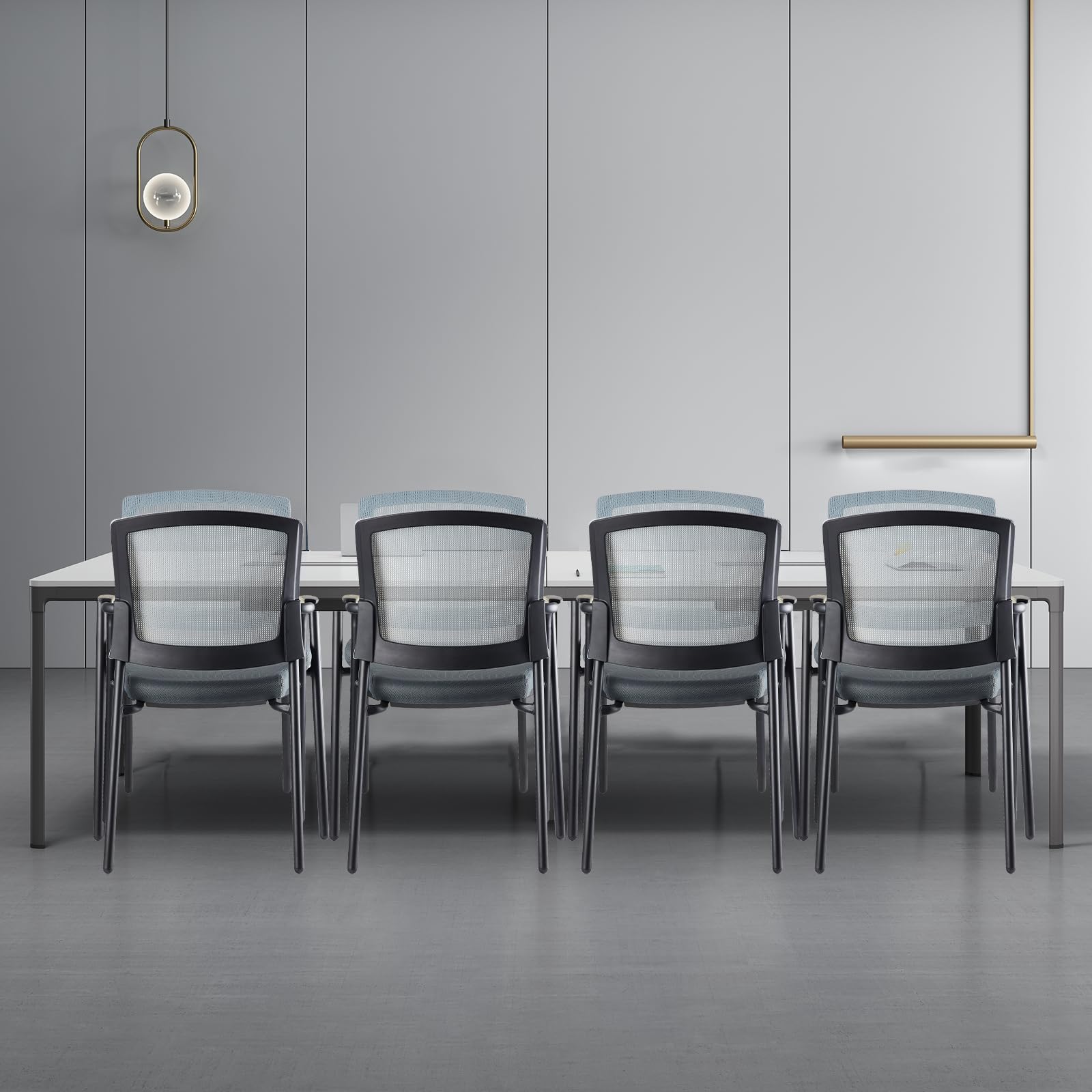 Clatina Grey Stacking Chairs Stackable Waiting Room Chairs with Armrest, Mesh Office Reception Guest Chair for Home Desk Conference Lobby