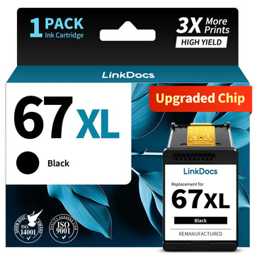 LinkDocs 67 Black Ink Cartridge Remanufactured Replacement for HP Ink 67 67XL (Black,1-Pack)