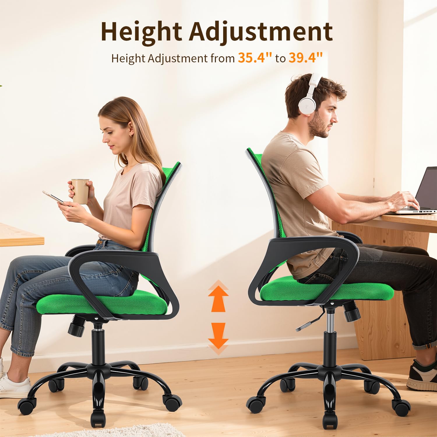 Ergonomic Office Chair Desk Chair Mesh Executive Computer Chair Lumbar Support for Women&men, Green, 1 Pcs