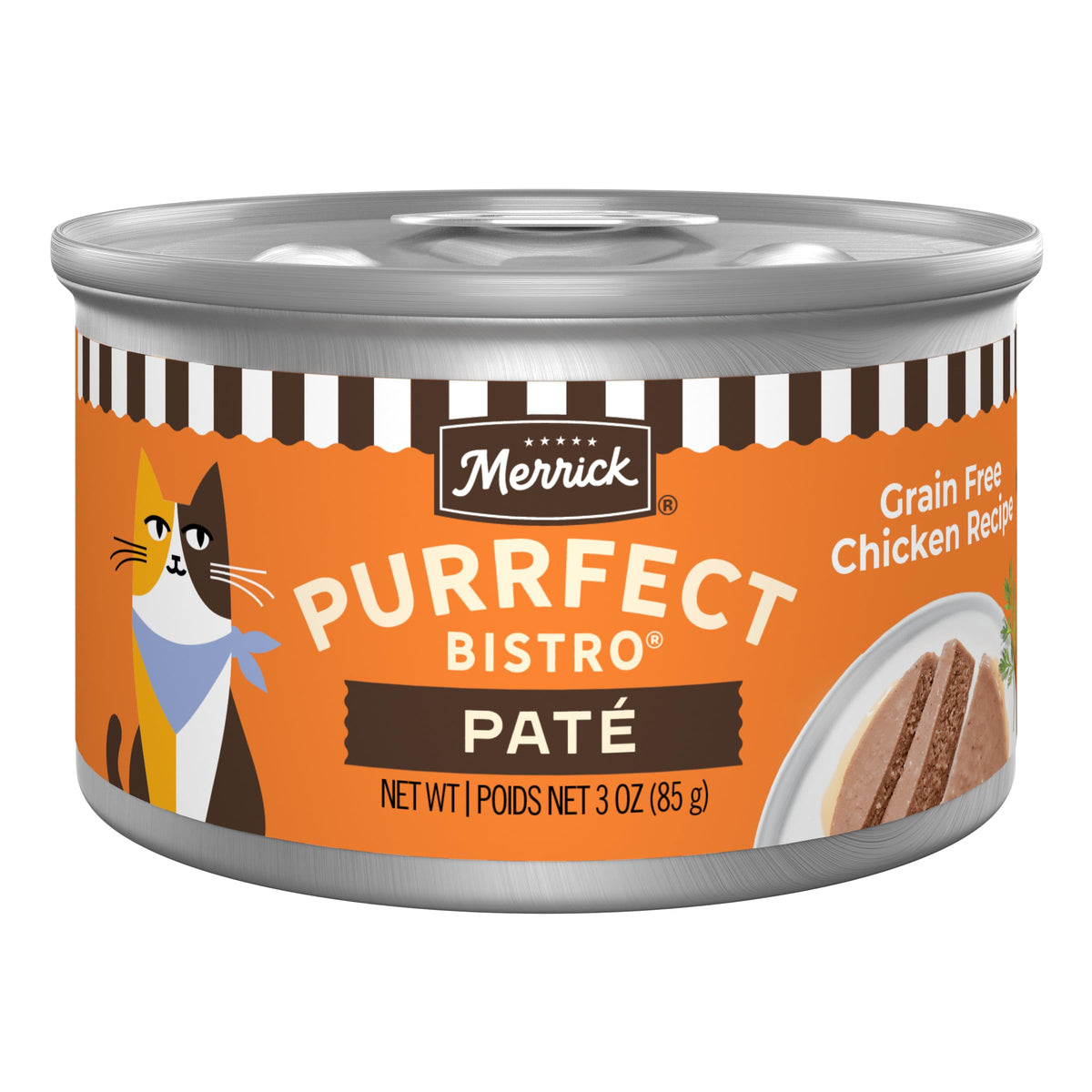 Merrick Purrfect Bistro Grain Free Premium Soft Canned Pate Adult Wet Cat Food, High Protein Chicken Recipe - (Pack of 24) 3 oz. Cans