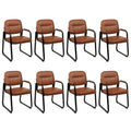 Clatina Waiting Reception Chairs No Wheel, Leather Guest Chair with Padded Arms, Modern Brown Office Desk Chairs with Sled Base for Office