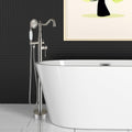 Brushed Nickel Tub Filler Faucet with Hand Shower | Modern Bathroom Fixture for Freestanding Tubs