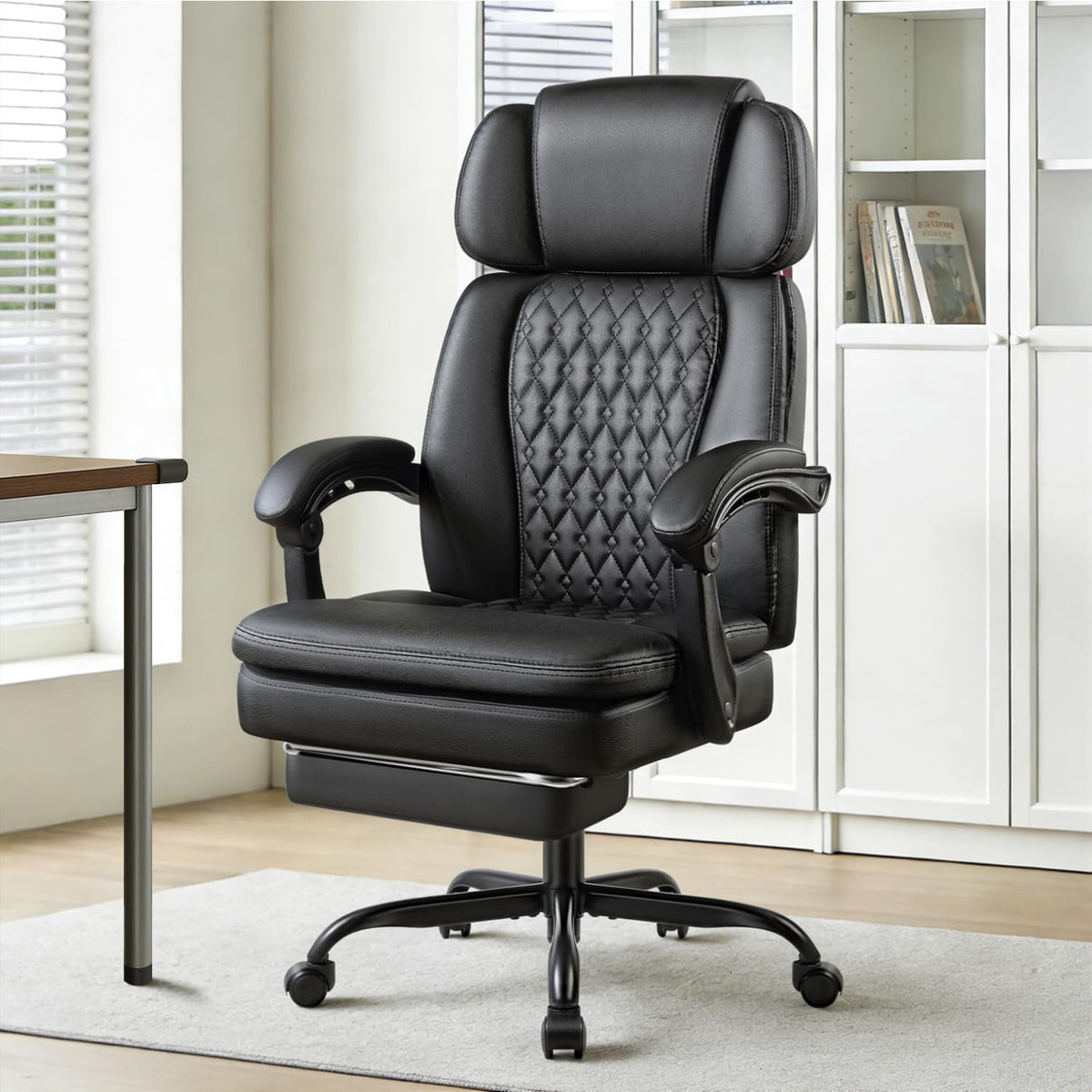 Vendorz Office Chair with Foot Rest 400lbs, High Back Leather Office Chair Big and Tall, Heavy Duty Ergonomic Executive Desk Chair for Home