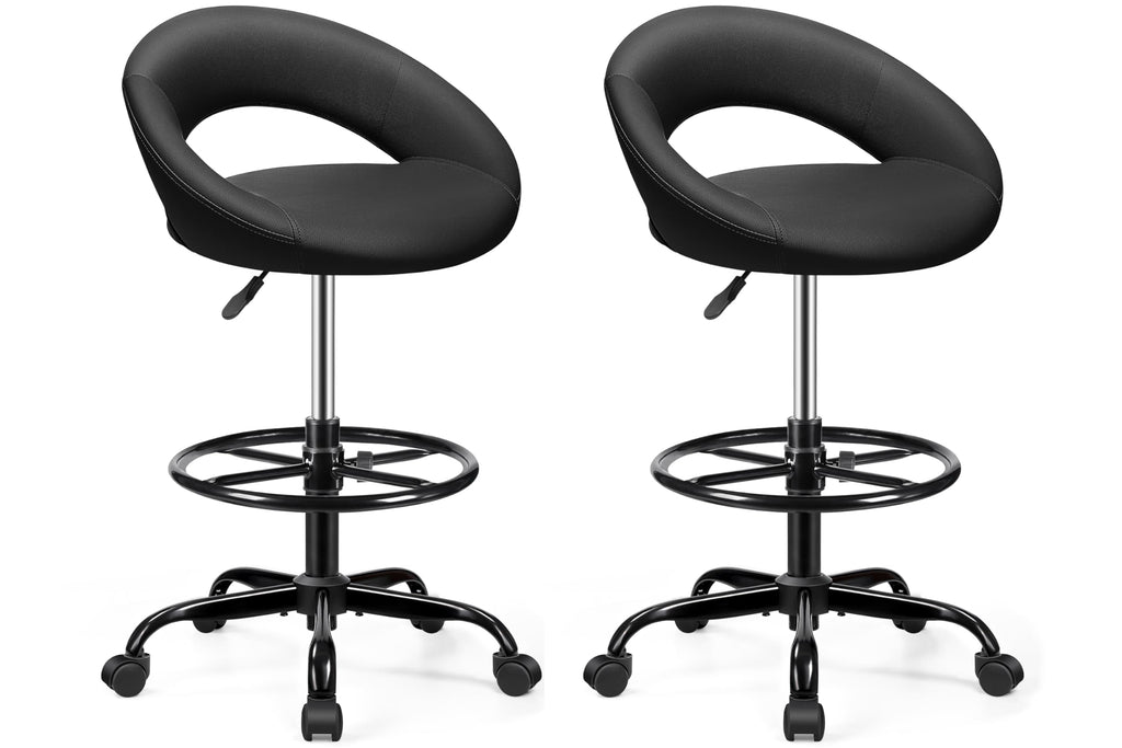 Bestfair Office Drafting Chair, Counter Height Barstools with Back Support, 2 Pack, Black
