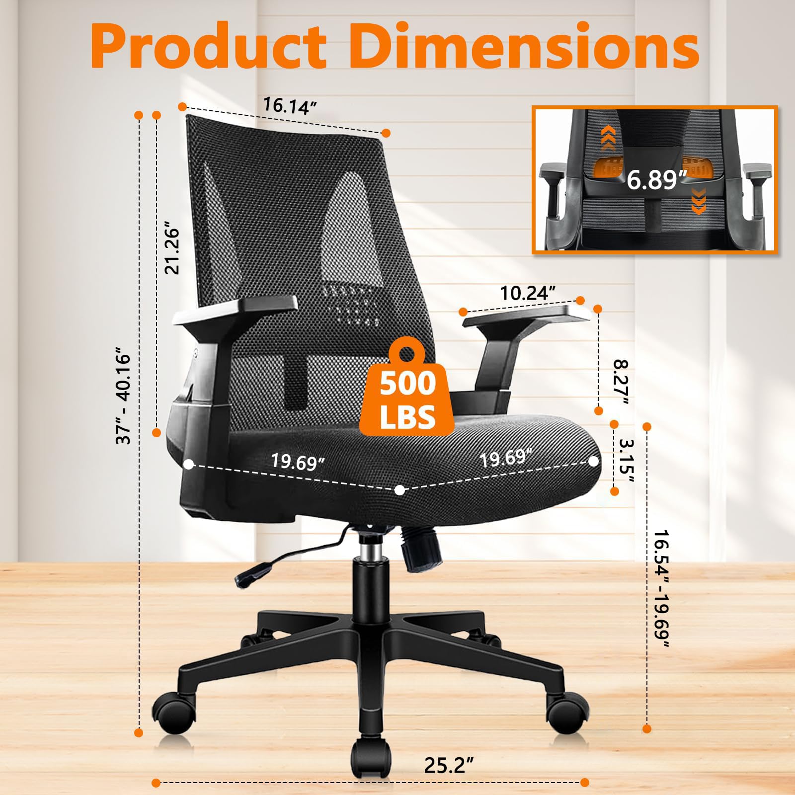 Clatina 500lbs Big and Tall Office Chair Heavy Duty Mesh Ergonomic Computer Chairs with Adjustable Lumbar Support and Wide Comfy Seat for Home
