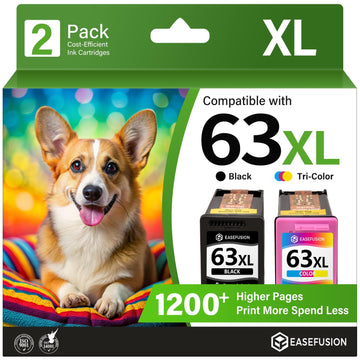 EaseFusion 63XL Ink Cartridges Black and Color Combo Pack Replacement for HP Ink 63 HP63 HP63XL Compatible with HP OfficeJet 3830 4650 5255 5258 4655 5200 Envy 4520 4512 DeskJet 3637 3630 1112 Printer