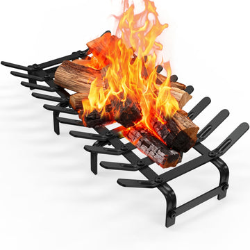 Steel Fireplace Grates Stove Grate Rack Indoor/Fire Pit Grates Outdoor | Black,Durable and Solid Steel,24 X 12.5 Inch,Portable,Efficient and Effective Wood Burning
