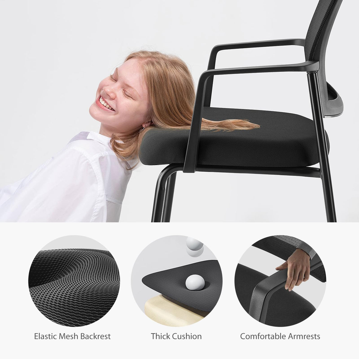 Dumos Stacking Arm Chairs 1 Pack, Mesh Office Guest Reception Chairs, 1 Chair, Black
