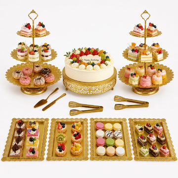 11 Pack desert table display set, Metal Gold Dessert Stands and Bases para Mesa de Postres, Elegant Gold Desert Stands and Base para Postres, Perfect Desert Stand Display for Parties and Weddings