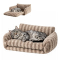 Hollypet Cat Bed Fluffy Plush Multifunctional Double-Layer Machine Washable Soft Warming Kitty Pet Couch Orthopedic Nest Beds for Small Cats Kitten and Dogs up to 13lbs, Khaki(21x15x8 inch)