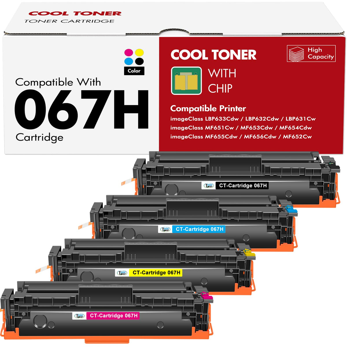 067H 067 Toner Cartridge Set MF654CDW MF656CDW Compatible for Canon 067 067H Color ImageCLASS MF650C LBP632CDW MF655CDW MF653CDW LBP633CDW LBP630C MF652Cdw MF651Cw Printer 4 Pack High Yield Ink