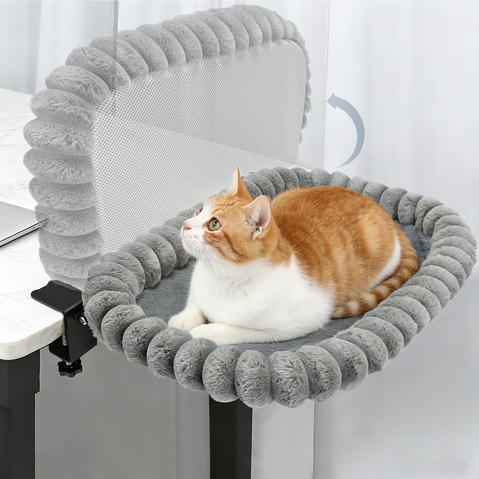 IPOW Cat Bed Heavy Duty Steel Frame Supports up to 40lbs Cat Desk Bed & Perch Space-Saving 90°Foldable with Soft Ultra-Plush Faux Fur for Small Medium Large Cats