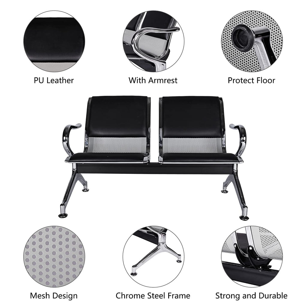 Buenotoys 2-seat Waiting Room Chairs - Waiting Room Bench with Arms Airport Reception Bench Guest Reception Pu Leather Lobby Bench Waiting Area