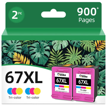 67XL Color Ink Cartridge Replacement for HP 67 ink XL (Tricolor,2-Pack)Compatible with hp67 DeskJet 1255 2700 4100 Series 4155 2700e 4155e 2755e Envy 6000 6400 4100 Series 6055e 6455e Printer