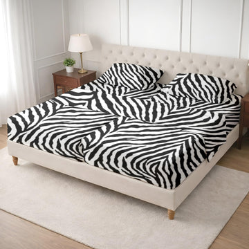 SGI Split King Sheet Set for Adjustable Bed Egyptian Premium Cotton 600 Thread Count Sheets for Sleep Number Bed 15" Deep Pocket 5 Pc Set with 2 Twin XL Fitted Sheets Soft Breathable -Zebra Print