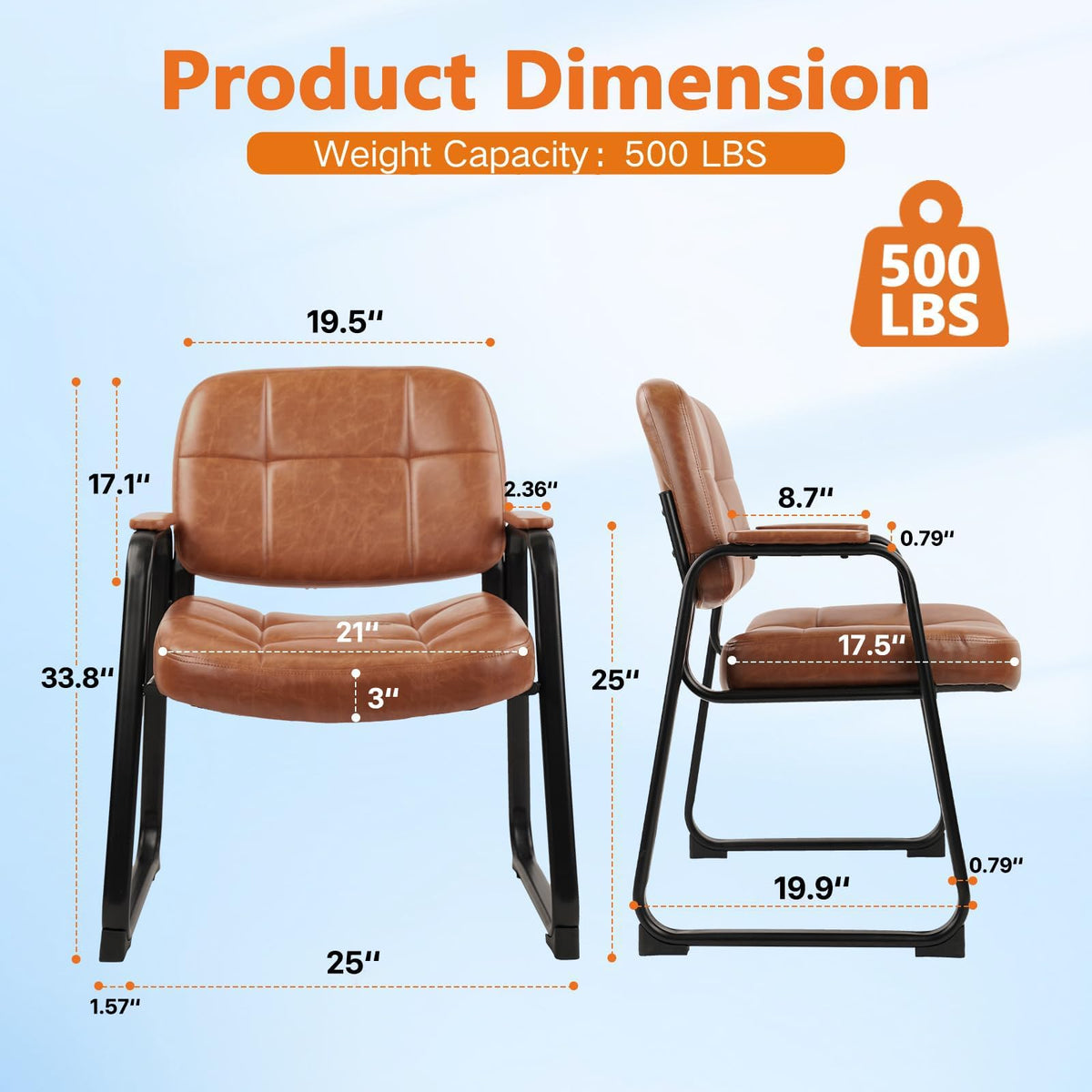 Clatina Big & Tall 400 Lbs Waiting Room Guest Chair, Leather Office Reception Chair No Wheels with Backrest Wide Seat and Padded Arms for Home