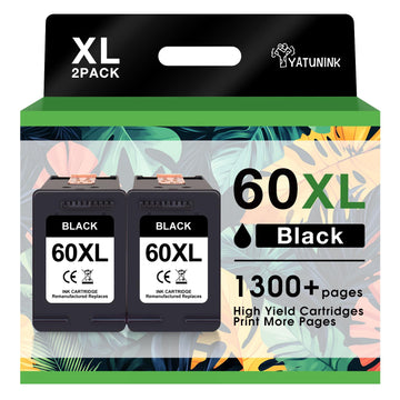 60XL 60 Black Ink Cartridge Compatible for HP 60 Ink 60 Ink Cartridge Works with Envy 120 110 100; PhotoSmart C4795 C4780 C4680 D110a; Deskjet D2680 F2430 F4440 Printer (2 Black)