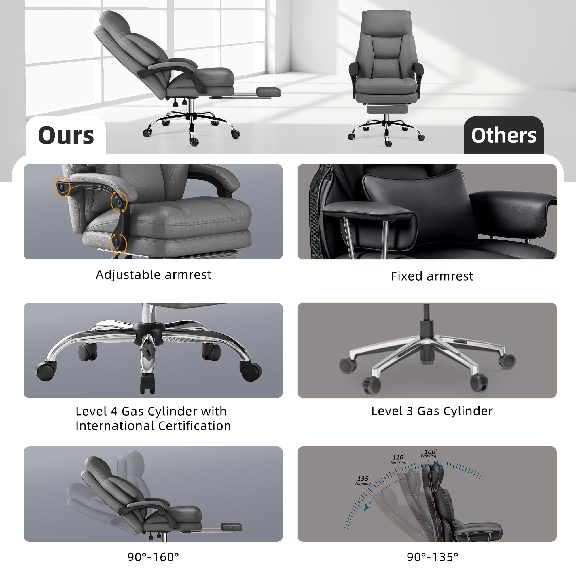 Criss Cross Office Chair, Flip Armrests for Pets & Cross Sitting Footrest, 26.5' x 28.7'' x 45.28''(L x W x H), Grey