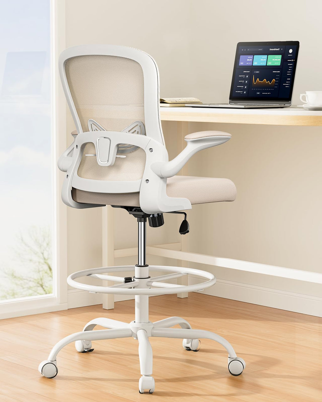 Ergear Drafting Chair,tall Office Chair with Flip-up Armrests, High Desk Chair Adjustable Height and Adjustable Footrest Ring, Ergonomic