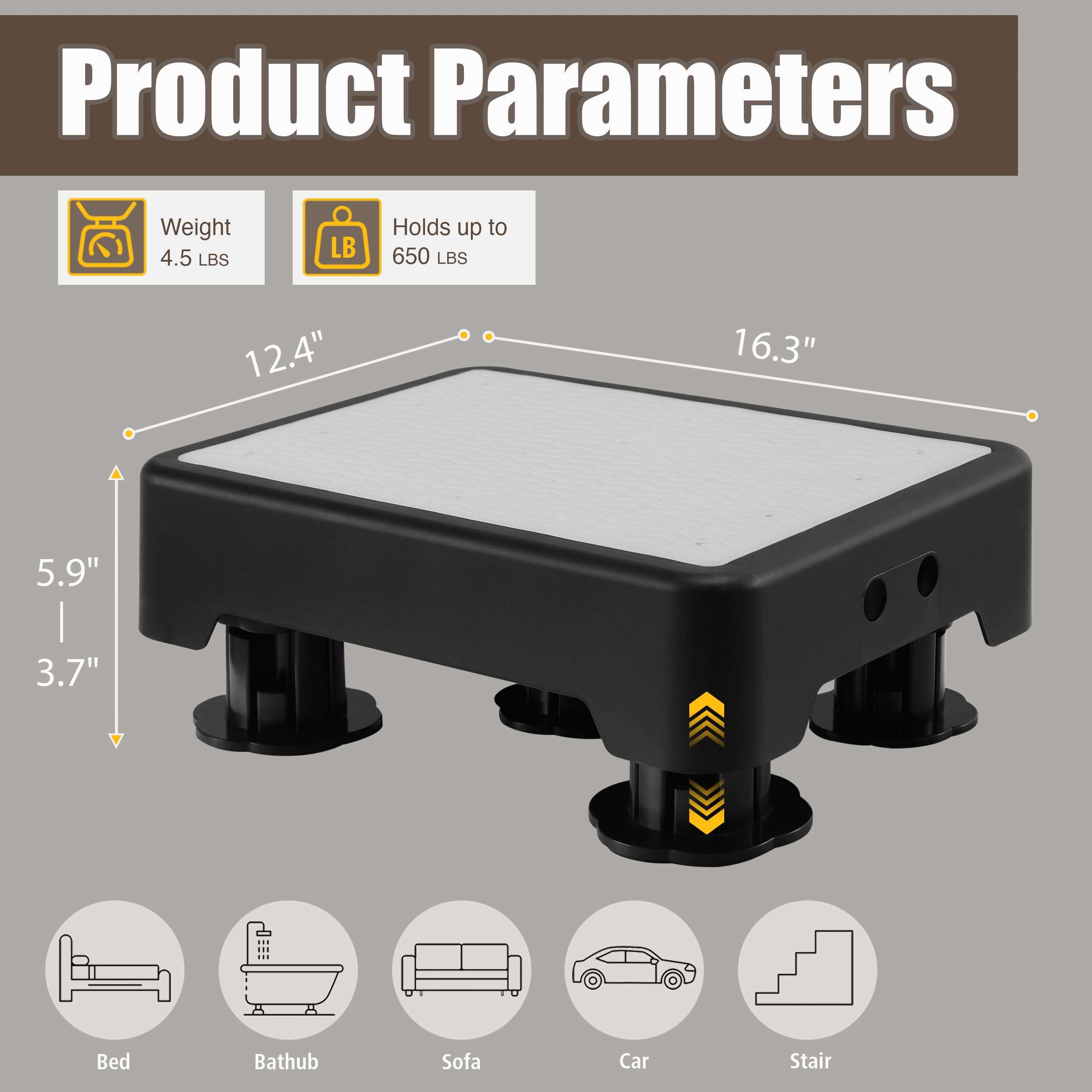 Chikilla 3 Adjustable Heights for Seniors 3.7-5.9 Inch, 650lbs, 3.7-5.9 Inch High, A9: Noctilucent