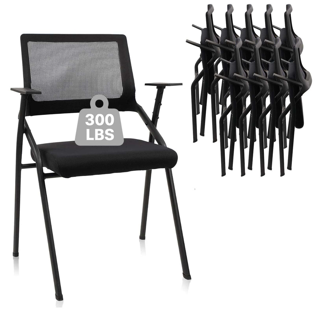 Clatina Stackable & Foldable Office Chairs with Ergonomic Lumbar Support and Thickened Seat Cushion, Folding Mesh Fabric Reception Guest Chair