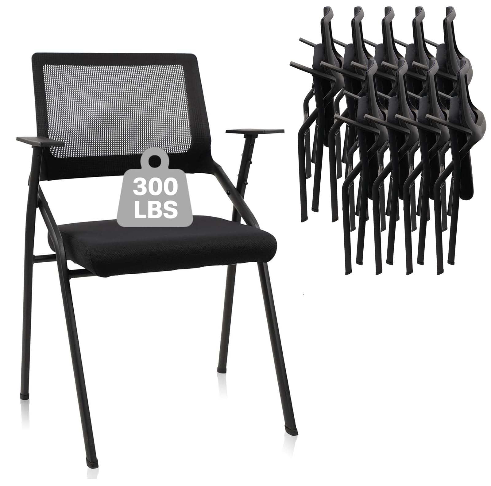 Clatina Stackable & Foldable Office Chairs with Ergonomic Lumbar Support and Thickened Seat Cushion, Folding Mesh Fabric Reception Guest Chair