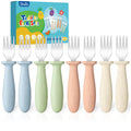 8 Pieces Toddler Forks Set - Baby Forks with Silicone Handle Children safe 18/8 Stainless Steel Toddler Utensils Set for Self Feeding Kids Silverware Anti-Choke Design Food Grade Dishwasher Safe