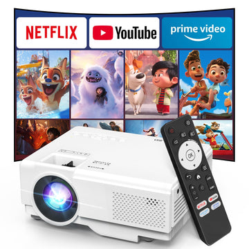 ?Netflix include?NISOO Smart Projector with WiFi and Bluetooth, Mini Movie Projector with Apps Built-in, 1080P Outdoor Projector for Phone/PC/HDMI/USB, Two-way Bluetooth, 50% Zoom