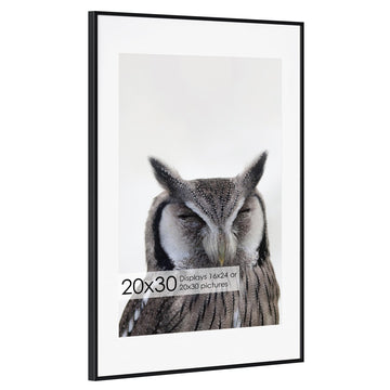 20x30 Metal Picture Frame with 16x24 Mat, Brushed Aluminum Finish, Tempered Glass Front, and Attached Hanging Hardware - Wall Display Frames for Vertical or Horizontal Orientation - Black