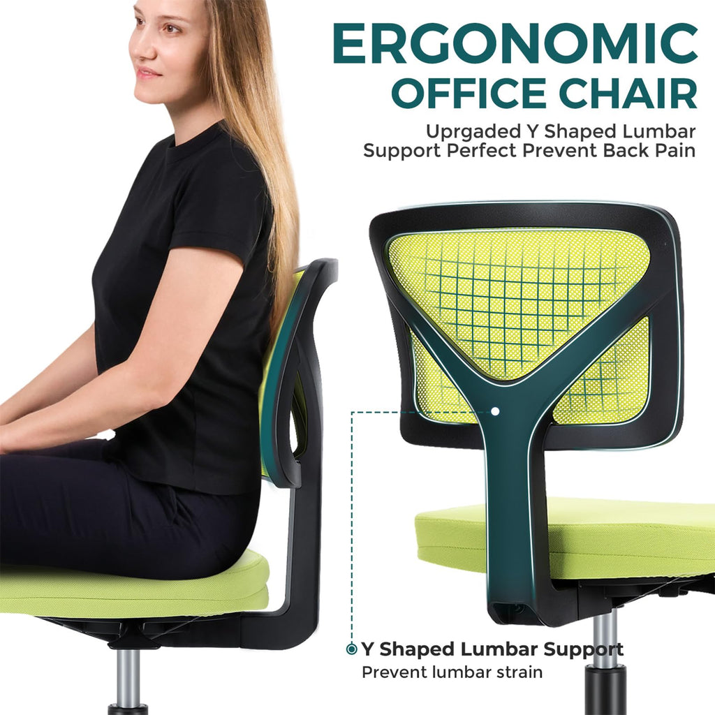 Dumos Armless Desk Chairs, Small Home Office Mesh Chairs, 1pc, Bright Green