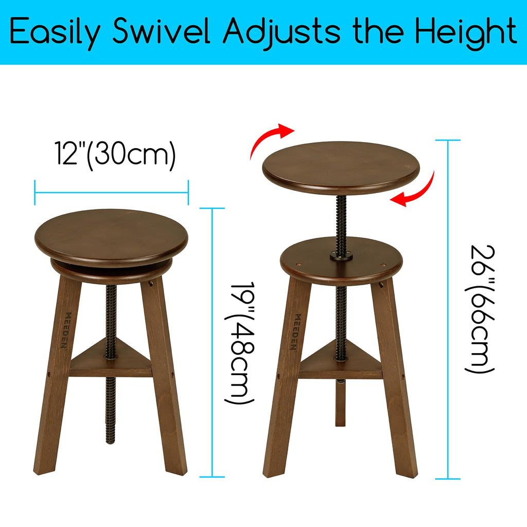 Meeden Walnut Drafting Stool with Solid Beech Wood, Height Adjustable Artist Studio Stool, Bar Stool, Office & Kitchen Stool, Perfect for