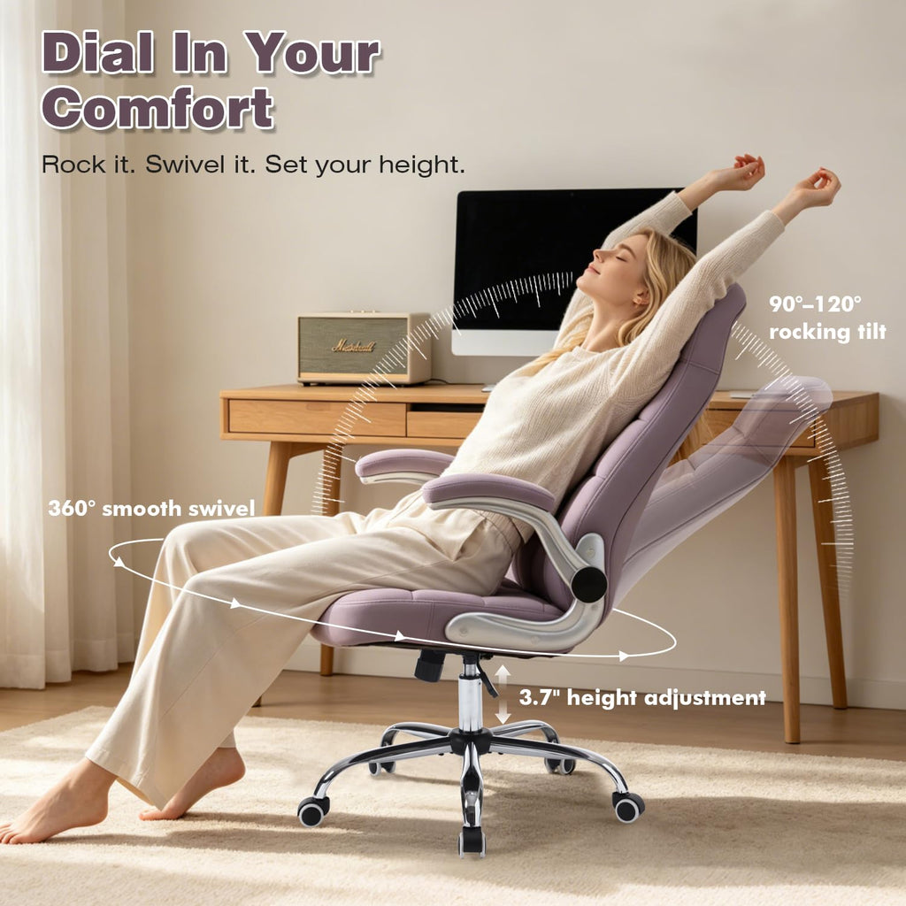 Reficcer High Back Velvet Comfy Office Chair, Purple, 21.25in x 19.6in x 48.22in