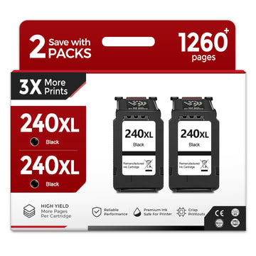 240XL Ink Cartridge Replacement for Canon PG-240 xl black (2 Pack) work with PIXMA MG3620 MG3600 TS5120 5120 5100,MG 3620 3600 2120 2220 3120 3122 3220 3222 4120 4220,MX 372 392 422 432 439 Printer