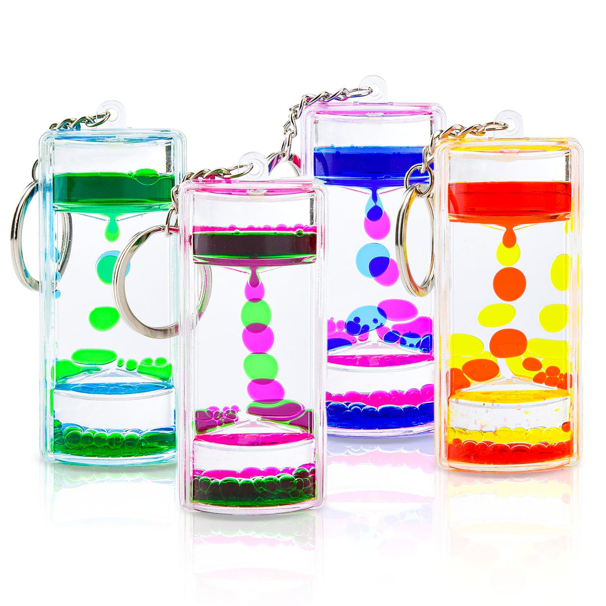 4 Pack Colorful Liquid Motion Bubbler Keychains - Innovative Stress Reducing Liquid Toys - Sensory Gadgets (4 Pack Colorful Liquid Motion Bubbler Keychains, Plastic) (Classic Edition)