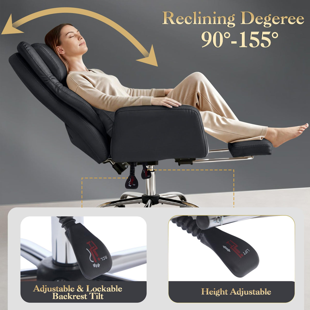 Forveolux High Back Criss Cross Office Chair with Foot Rest & Flip Armrests, Black