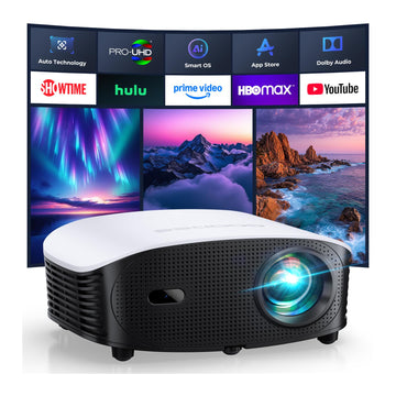 GooDee AI Smart Mini Projector with WiFi and Bluetooth - FHD 4K Support, Compatible with Netflix/YouTube, Auto Focus & Keystone, Dolby Audio Movie Projector for Outdoor Movie Night & Bedroom Theater