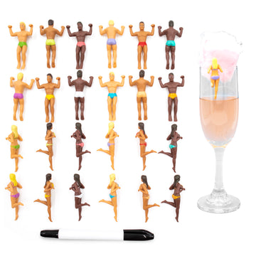 NPW Drinking Buddies Ultimate Party Edition Drink Markers & Wine Glass Charms – Customizable with Pen - Wedding & Large Party Accessories with Pen (24 Count, Mixed Male & Female Buddies)