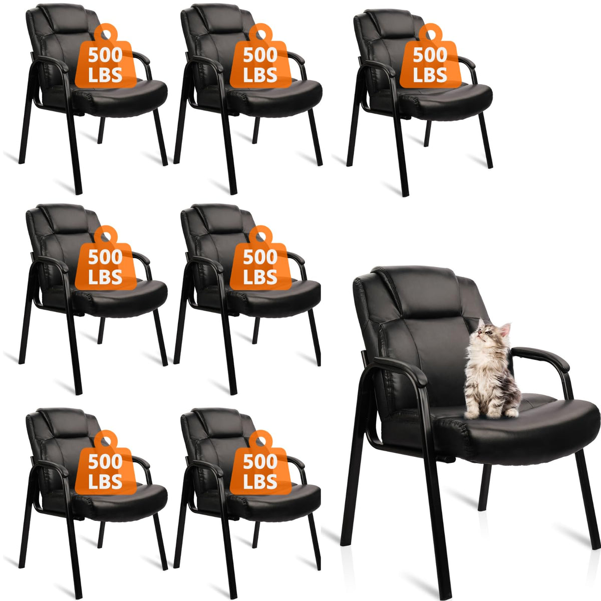 Clatina Big & Tall 500 Lb. Guest Chair, Leather Reception Chairs with Padded Arm Rest for Waiting Room Office Home and Meeting