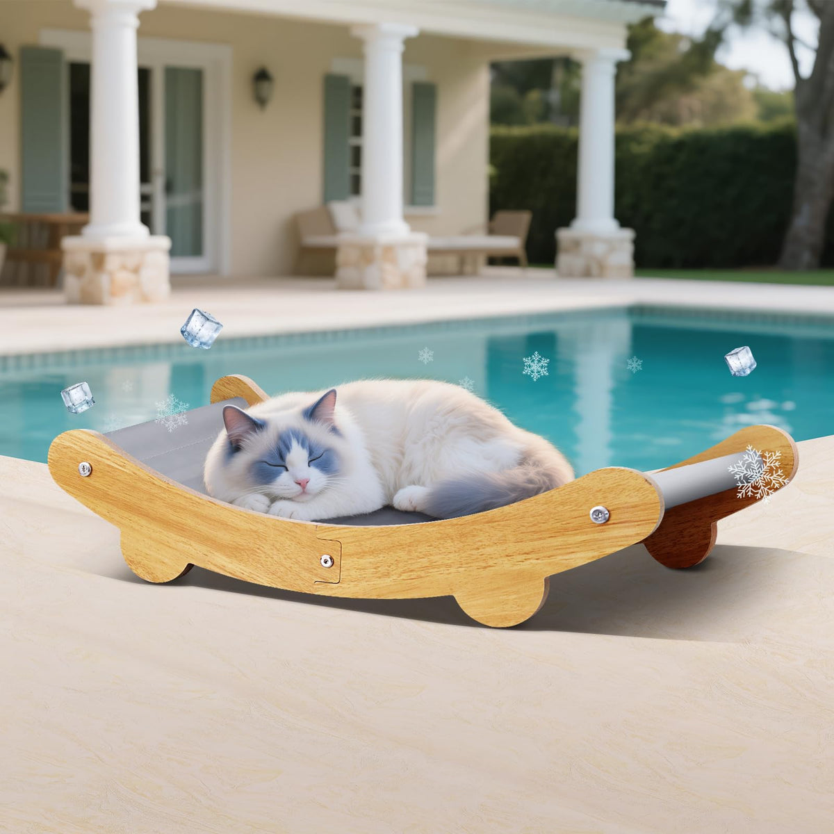 Cooling Cat Bed Hammock,Cats Cooling Mat, Comfort Gel Pet Pad, Indoor Elevated Cat Beds Chair, Curved Design, Pet Mat, Pet Furniture Couch, Wear-Resistant PVC Waterproof Fabric?Grey?
