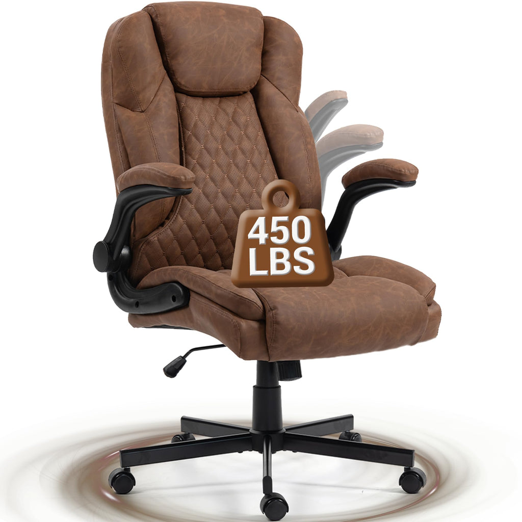 450 Lbs Big and Tall Office Chair W/flip Up Armrest, Comfy Heavy Duty Executive Chair, Extra Wide Seat Ergonomic Computer Home Office Desk