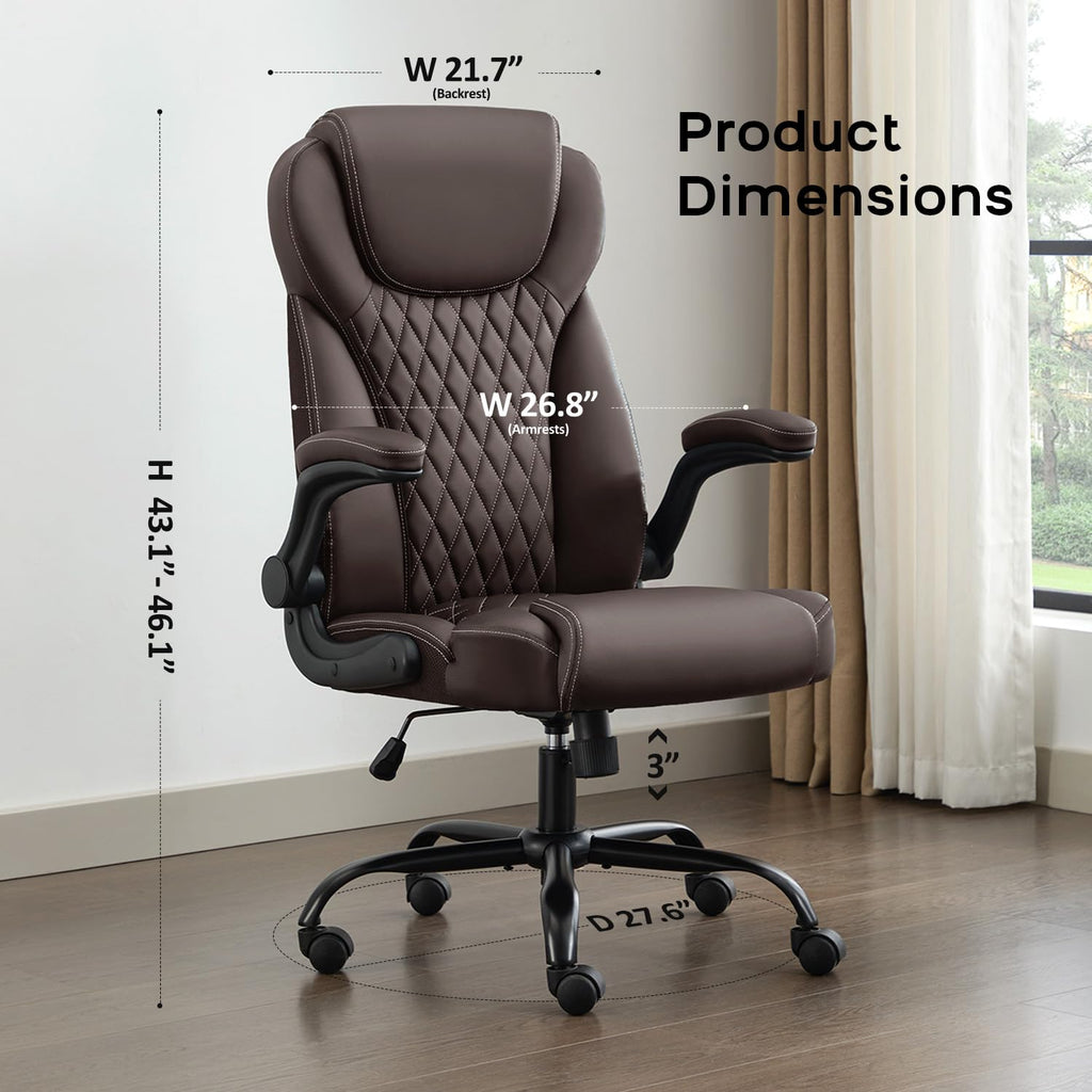 Amseatec Big and Tall Office Chair, Flip-up, Executive Desk Chair, Brown, Oversized