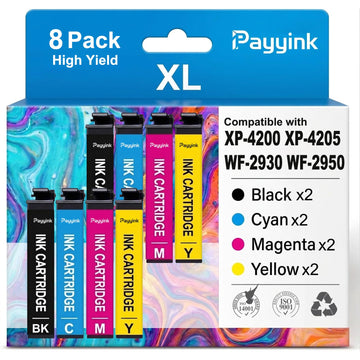 Remanufactured Replacement for Epson 232XL Ink Cartridges Combo Pack Replacement for 232 232XL Ink Cartridges Work with XP-4200 XP-4205 Workforce WF-2930 WF-2950 Printer (2BK/2C/2M/2Y)
