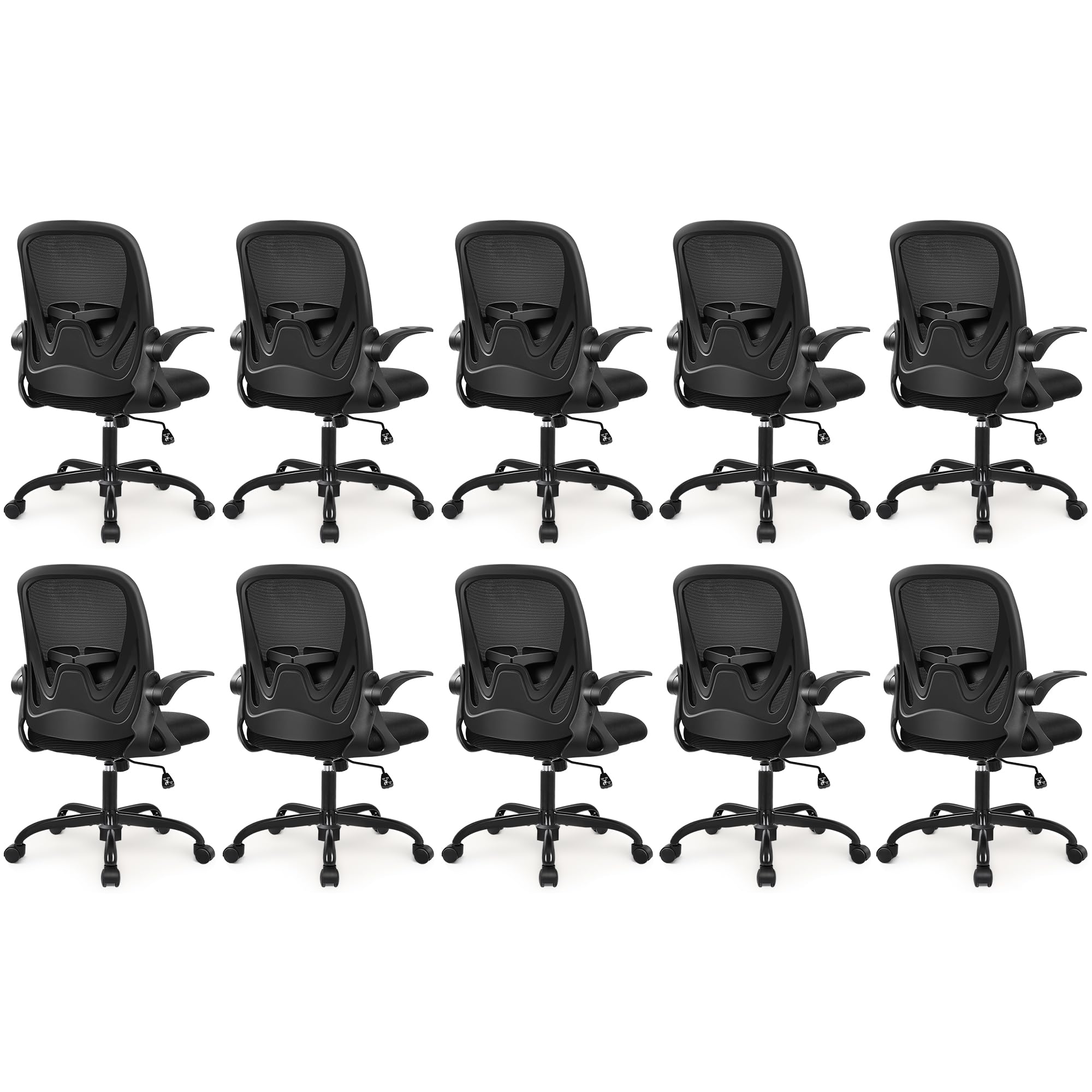 Primy 10-pack Office Chair Ergonomic Desk Chair with Flip Up Armrests Swivel Breathable Desk Mesh Computer Chair with Adjustable Lumbar Support
