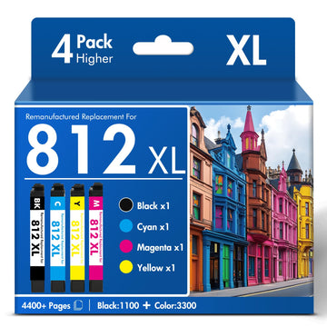 Remanufactured Replacement for 812XL WF-7840 Ink Cartridges Combo Pack Compatible for 812 for Epson Workforce Pro WF-7840 WF-7820 WF-7310 WF 7820 7840 7310 WF7820 EC-C7000 Printer,4 Pack (BK/C/M/Y)