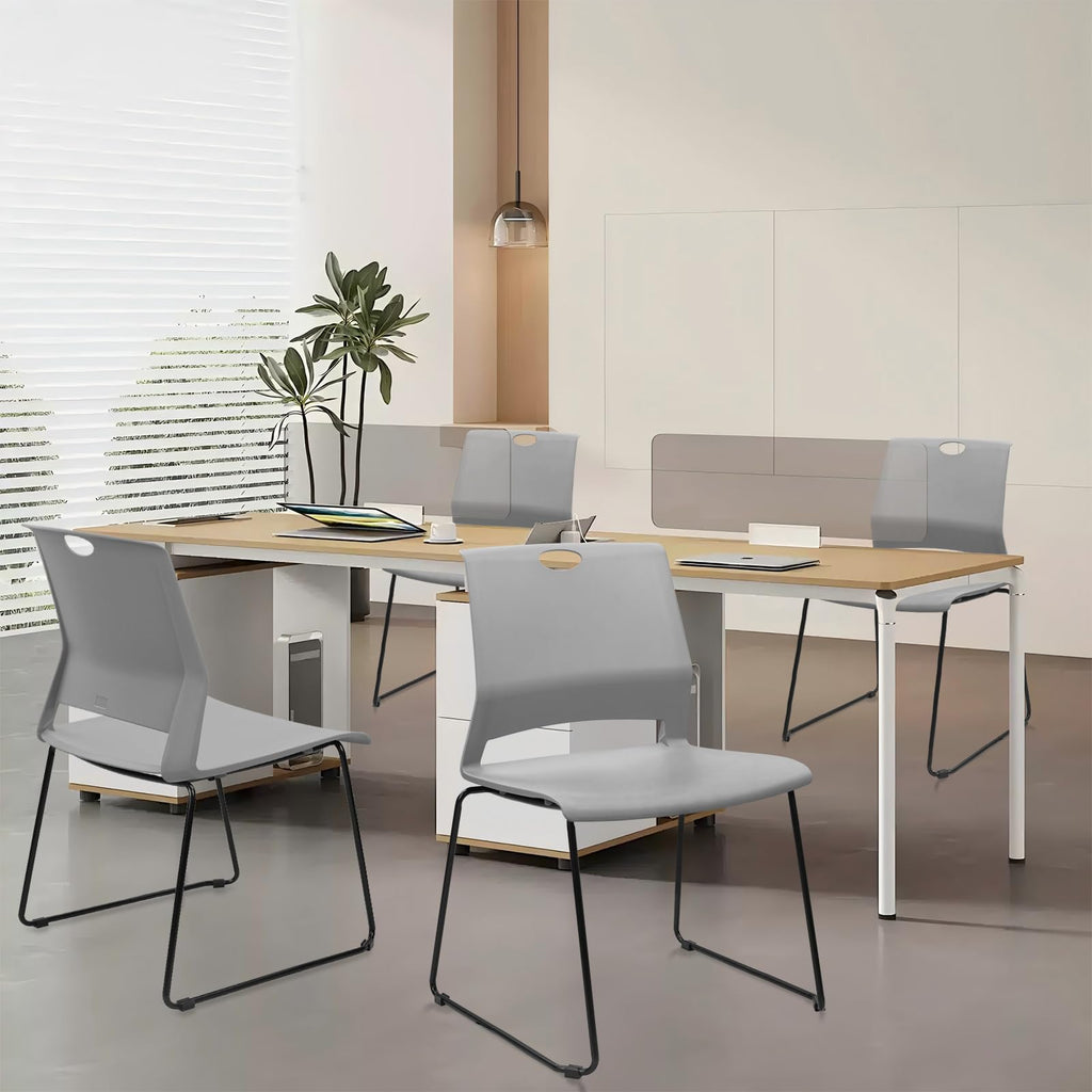 Klasika Stackable Guest Reception Chairs, Stacking Office Chair with Ergonomic Lumbar Support & Metal Legs, Plastic Desk Chairs for Conference