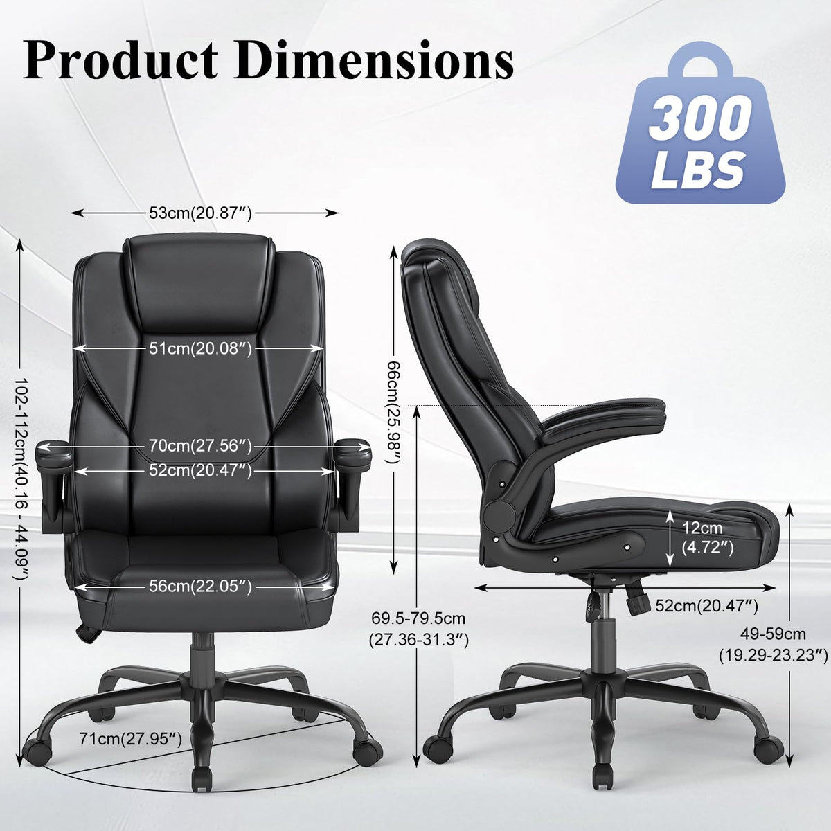 Keratee Ergonomic Executive Office Chair, Mid Back Pu Leather Computer Desk Chair with Flip-up Armrests, Lumbar Support, Rocking Function, 2pc,